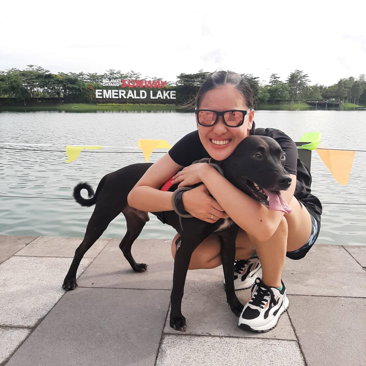 Deanna and Sharkie dog at Sunway Emerald Lake park Johor Bahru